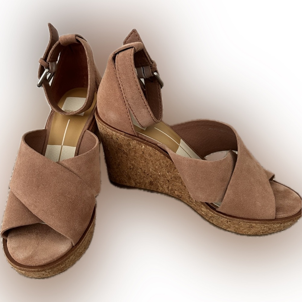 Dolce Vita Urbane Brown Suede Criss Cross Wedge Sandals Size 8.5